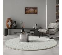 the carpet Velvet - Alfombra de diseño elegante para salón, suave y fácil de limpiar, de pelo alto, color crema, rombo, 160 cm, redonda
