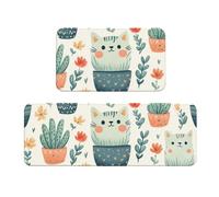 The Cartoon Cat Is In The Potted Plant Rug - Juego de 2 tapetes de cocina acolchados cómodos para decoración del hogar, tapetes de cocina para el suelo, antideslizantes, lavables, 17 x 47 pulgadas +