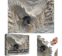 The Carved Eagle Jigsaw Puzzle 1000 Pieces - Majestic Bald Carved Eagle Puzzle Game, Challenging Hawk Wildlife Art Design Puzzles Game, Harmony Family Activity Home Decoration (1Pcs)