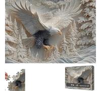 The Carved Eagle Jigsaw Puzzle 1000 Pieces, Majestic Bald Eagle Puzzle Game, Bald Eagles in Flight Wildlife Art Puzzles for Family Activity & Home Wall Decoration (White)