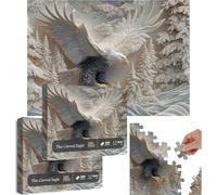 The Carved Eagle Jigsaw Puzzle 1000 Pieces Majestic Bald Eagle Puzzle Game, Challenging and Artistic Carved Forest Design Puzzles Game for Family Activity Home Decoration (2 Sets)