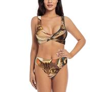 The cat eats Fish - Conjunto de bikini cruzado para mujer, traje de baño de dos piezas con almohadillas extraíbles, triángulo ajustable, Negro, XL