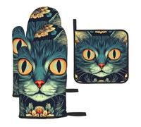 The Cat In The Flower Opened Its Eyes Wide Heat Resistant Colorful Kitchen Gloves Hot Pads, Cute Baker Stuff, Kitchen Gifts For Cooking Lover Cooks Mom