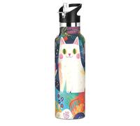 The Cat in The Garden - Botella de agua aislada a prueba de fugas y sin BPA con popote, a prueba de fugas, aislada al vacío para la escuela y deportes al aire libre