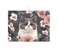 The Cat is Among The Flowers - Tapete grande de microfibra para escurrir platos, reutilizable, lavable, para accesorios de cocina, 18 x 24 pulgadas