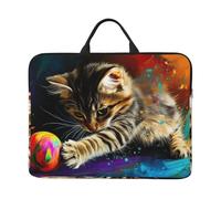 The Cat Is Playing With The Colorful Ball. Funda de transporte para portátil con asa para laptop de 14 pulgadas para mujeres y hombres, funda acolchada para laptop