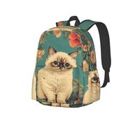 The Cat Is Sitting Among The Flowers Mochila ligera para viajes, senderismo, viajes diarios, negocios, mochila rosa para laptop para hombres y mujeres