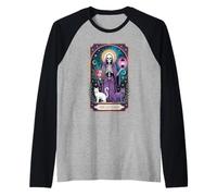 The Cat Lady Diseño Tarot Gato Esqueleto Místico Regalo Camiseta Manga Raglan