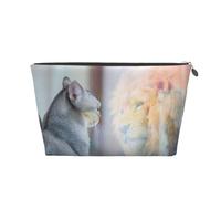 The Cat Looks in the Mirror - Bolsa de maquillaje, bolsa de cosméticos, bolsa de aseo de viaje, bolsa de maquillaje para mujeres, organizador de bolsa de maquillaje de cuero, bonita bolsa de
