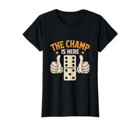 The Champ Is Here Dominó King Domino Player Tile Lover Camiseta gráfica económica, Mujer, Negro, XL