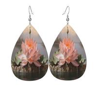 The Charm of Lotus in the Lake - Pendientes de piel con forma de lágrima para mujer, ligeros aretes colgantes de PVC, ganchos de plata 925, impresiones de doble cara, regalo hipoalergénico