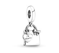 The Charmery Abalorio de plata de ley 925 con texto en inglés "I Love Shopping" compatible con abalorios Pandora y muchas otras pulseras del Reino Unido.