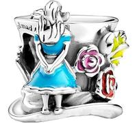 The Charmery Abalorio de plata de ley 925 para fiesta de té de Alicia y Sombrerero, compatible con abalorios Pandora y muchas otras pulseras del Reino Unido.