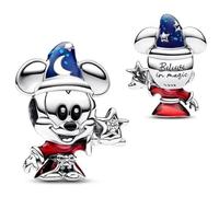 The Charmery Disney Mickey Mouse Hechicero Apprenti Mickey de plata de ley 925 compatible con abalorios Pandora y muchas otras pulseras británicas, Metal, Metal