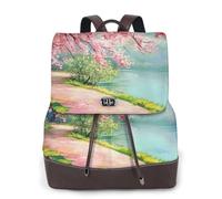 The Cherry Trees by the River Mochila de viaje para mujer, mochila casual, mochila de cuero estampada para mujer para el trabajo