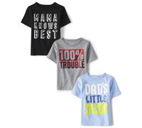 The Children's Place y camiseta grαfica de manga corta para niρos pequeρos, paquete de 3 Mama Knows/100% Trouble/Dads Little Dude 18-24 meses