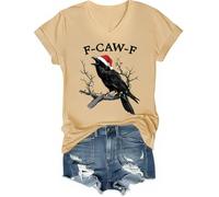The Christmas Crow - Camiseta divertida y humorística con diseño de cuervo con cuello en V unisex, Marrón amarillo claro, XXL