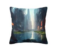 The City on The Water - Funda de almohada cuadrada de felpa de 66 x 66 cm, adecuada para el hogar, sala de estar, dormitorio y fundas de almohada interiores de coche.