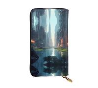 The City on the Water Print Leather Long Clutch Wallet - Cartera moderna personalizada, múltiples ranuras para tarjetas y bolsillo para monedas, negro, talla única, color negro, talla única, Negro ,