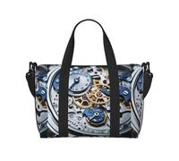 The Clocks Theme Gears - Bolsa de viaje cruzada con cremallera, bolso casual para viajes de fin de semana y compras al gimnasio, Black, Talla única, Bolsa de viaje