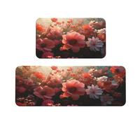 The Cluster Of Red Flowers In The Sunlight - Juego de 2 tapetes de cocina acolchados cómodos para decoración del hogar, tapetes de cocina para el suelo, antideslizantes, lavables, para lavandería, 43