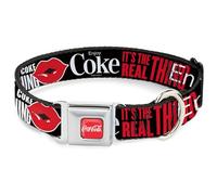 The Coca-Cola Company - Collar para Mascotas, Collar de Perro, Hebilla de cinturón de Seguridad de Metal, Coca Cola Enjoy Coke It's The Real Thing Kiss, Negro, Blanco y Rojo, 16 a 23 Pulgadas, 1.5