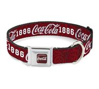 The Coca-Cola Company - Collar para mascotas, collar de perro, hebilla de cinturón de seguridad de metal, logotipo de Coca Cola 1886, azul blanco y rojo, 13 a 17 pulgadas, 1.5 pulgadas de ancho