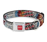 The Coca-Cola Company - Collar para mascotas, collar de perro, hebilla de cinturón de seguridad de metal, diseño de Coca-Cola is It Pop Art Collage, multicolor, 9.5 a 13 pulgadas, 1.0 pulgadas de