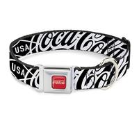 The Coca-Cola Company - Collar para Mascotas, Collar de Perro, Hebilla de cinturón de Seguridad de Metal, tipografía de Coca-Cola Coke It's The Real Thing, Negro y Blanco, 13 a 17 Pulgadas, 1.5