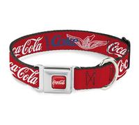The Coca-Cola Company Collar para Mascotas, Collar de Perro, Hebilla de cinturón de Seguridad de Metal, Botella de Coca-Cola Enjoy Coke en alas de Mano, Logotipo Rojo, Blanco y Azul, 15 a 24 Pulgadas