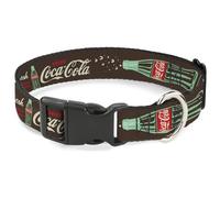 The Coca-Cola Company - Collar para mascotas, collar de perro, hebilla de plástico, botella de pausa y refresca de Coca-Cola, café, rojo y blanco, 7 a 8.5 pulgadas, 0.5 pulgadas de ancho