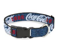 The Coca-Cola Company - Collar para Mascotas, Collar de Perro, Hebilla de plástico, Logotipo de Coca Cola 1886, Azul Blanco y Rojo, 9.5 a 14.5 Pulgadas, 0.5 Pulgadas de Ancho