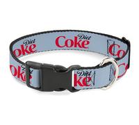 The Coca-Cola Company Collar para mascotas, collar de perro, hebilla de plástico, logotipo de Coca-Cola dieta, gris claro, negro y rojo, 8.5 a 12 pulgadas, 0.5 pulgadas de ancho