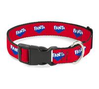 The Coca-Cola Company - Collar para mascotas, collar de perro, hebilla de plástico, logotipo de Fanta rojo fresa, azul y blanco, 8.5 a 12 pulgadas, 0.5 pulgadas de ancho