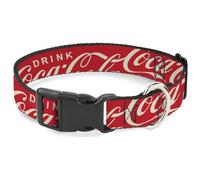 The Coca-Cola Company Collar para Mascotas, Collar de Perro, Hebilla de plástico, Logotipo de tipografía de Coca Cola disperso, Rojo y Blanco, 20 a 31 Pulgadas, 1.5 Pulgadas de Ancho