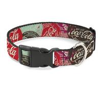 The Coca-Cola Company - Collar para mascotas, collar de perro, hebilla de plástico, parches de coca cola apilados, multicolor, 9.5 a 14.5 pulgadas, 0.5 pulgadas de ancho