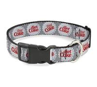 The Coca-Cola Company Collar para mascotas, collar de perro, hebilla de plástico, tapas de botella de coca de dieta, color gris, blanco y rojo, 8.5 a 12 pulgadas, 0.5 pulgadas de ancho