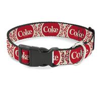 The Coca-Cola Company Collar para mascotas, collar de perro, hebilla de plástico, tapas de botella de coca cola, color blanco y rojo, 16 a 23 pulgadas, 1.5 pulgadas de ancho