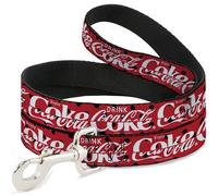 The Coca-Cola Company - Correa para mascotas, correa para perro, bebida de coca cola, coca cola, lunares, rojo, negro, blanco, 6 pies de largo, 0.5 pulgadas de ancho