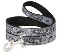 The Coca-Cola Company - Correa para mascotas, correa para perro, Coca Cola Enjoy Refresh Can y Bottle Grays White Black, 6 pies de largo 0.5 pulgadas de ancho
