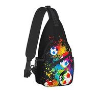 The Colorful Footballs On A Black Background Chest Bags Crossbody Sling Bag Travel Senderismo Mochila Casual Shoulder Daypack para fanáticos del fútbol Mujeres Hombres