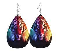 The Colorful Tiger in Sleep - Pendientes de piel con forma de lágrima para mujer, aretes colgantes ligeros de PVC, ganchos de plata 925, impresiones de doble cara, regalo hipoalergénico
