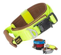 The Comfort Collar, Soft Cowhide Padded Dog Collar for All Breeds, Reflective Patch, Metal Buckle for Big Size Dogs Easy Control Handle (S,M,L) (S, Neon Yellow)