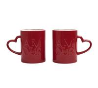 THE CONCEPT FACTORY - KA0385 Juego de Tazas Amor X2 Cerámica Duradera - Diseño Romántico con Inscripción Amor - para Parejas - Fácil de Limpiar - Capacidad 300 ml - Color Rojo