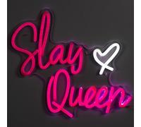 THE CONCEPT FACTORY - LA0108 Lámpara LED Efecto Neón Slay Queen USB - Decorativa para Habitación y Oficina - Iluminación Personalizable - Tamaño 33 cm - Color Rosa