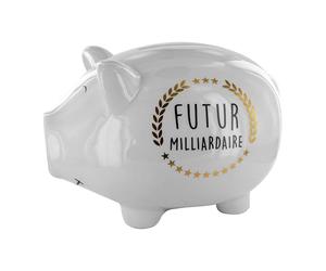 THE CONCEPT FACTORY - TI3083 - Hucha Cerdito XXL de Cerámica - Decoración de Diseño y Regalo Original - Dimensiones 185 x 27 x 21 cm - Color Blanco - Idea de Regalo