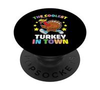 The Coolest Turkey In Town Thanksgiving Thankful For Family PopSockets PopGrip Adhesivo