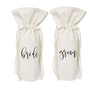 The Cotton & Canvas Co. Bolsa de vino para novia y novio, funda para botella, regalo de fiesta de novia y bolsa de regalo de boda, paquete de 2