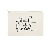 The Cotton & Canvas Co. Maid of Honor Wedding Cosmetic Bag Bridal Party Gift and Travel Make Up Pouch, Blanco