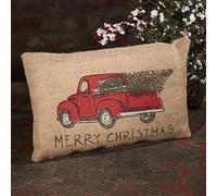 The country House collections Merry christmas Red Vintage Truck 12 x 8 Rectangular Burlap Throw Pillow
